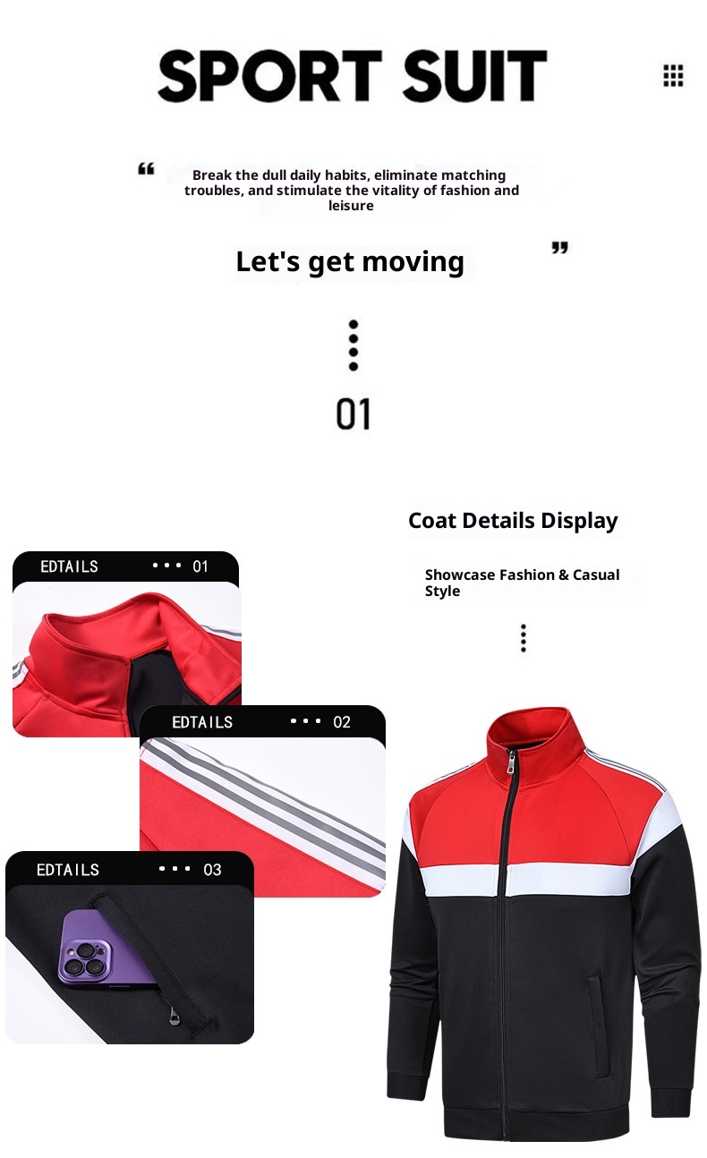 001 Cross-Border Casual Men Outdoor Sports Spring Autumn Sweatshirt Jacket School Group Uniform Two-Piece Set_voghion.com