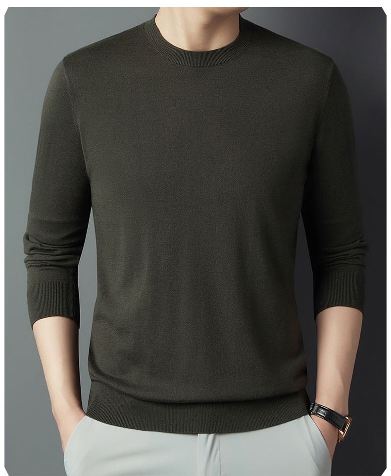 Herren-Langarmshirt aus Maulbeerseide-Wollmischung, bügelfrei, Rundhalsausschnitt, hautfreundlich und modisch_voghion.com