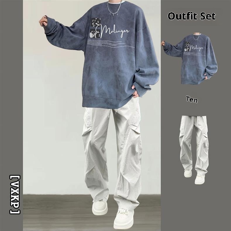 001 Handsome Tie-Dye Sweatshit Set Fo Men Tendy Band Outfit New Ameican Style Fleece Jacket Clothing Matching Men's_voghion.com