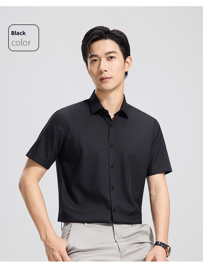 ForMen Men's Short Sleeve With Mulberry Silk, Wrinkle-Free, Professional Workwear, Summer Thin Business Shirt_voghion.com