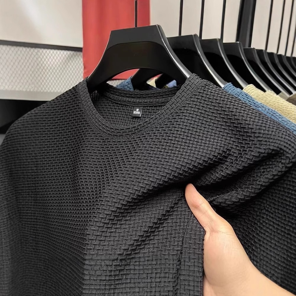 Maglietta da uomo in seta ghiacciata, manica corta, 2025, nuova estate, in jacquard di bambù, traspirante, elasticizzata, versatile_voghion.com