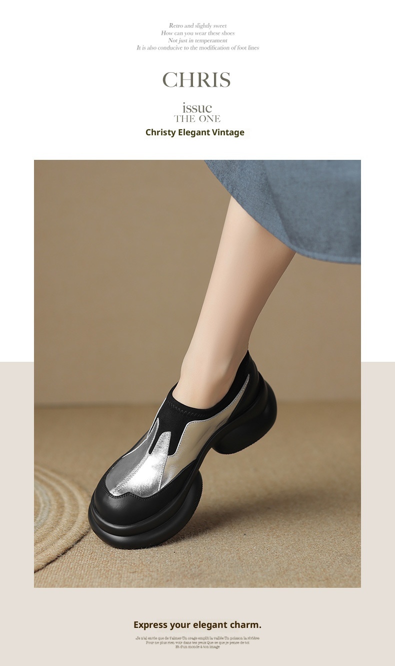 2024 Scarpe da donna in pelle con tacco alto singolo e punta tonda, mocassini con suola spessa e tacco grosso, stile britannico, primavera autunno_voghion.com