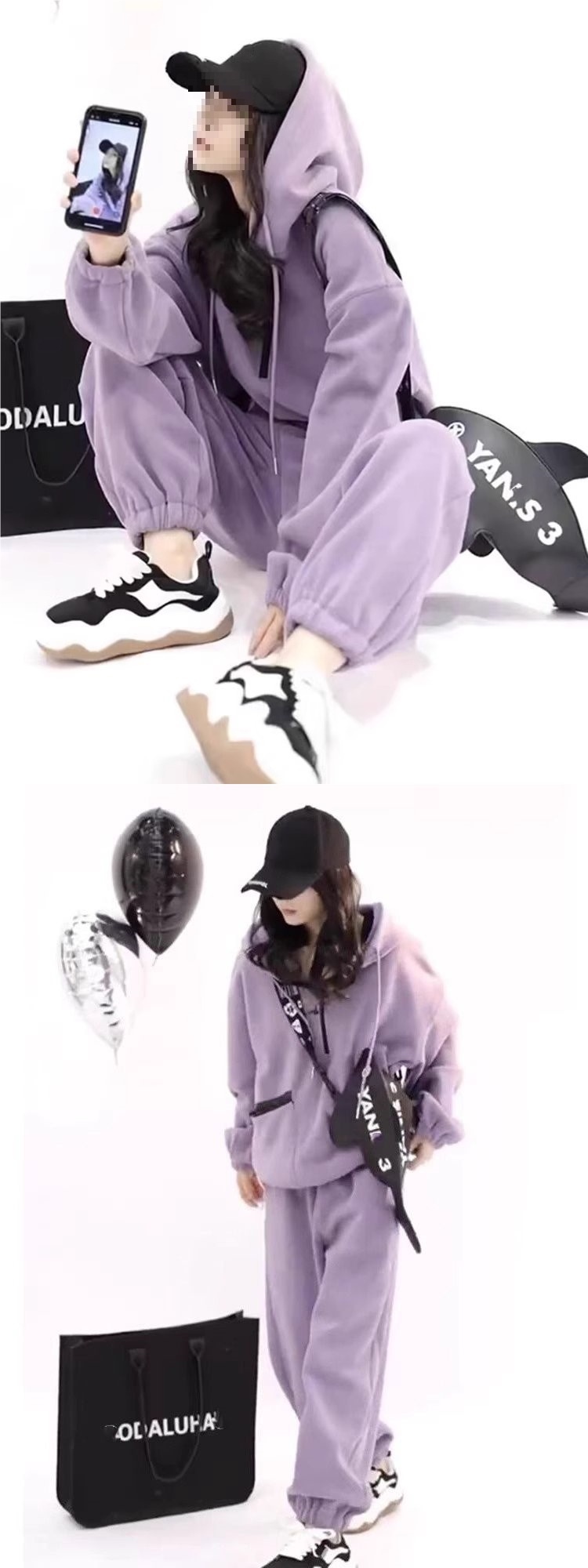001 Purple Tracksuit Women, Autumn Winter New Loose Slimming Sweatshirt And Sweatpants, Fashionable Casual Two-Piece Set For_voghion.com