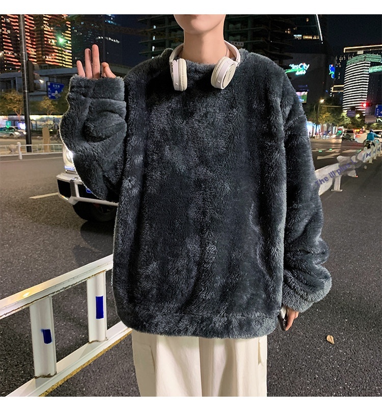 boy Y25Pexrozna Trendy Brand Autumn Winter Couple Lamb Wool Men Fleece Warm Round Neck Sweatshirt Loose Jacket_voghion.com