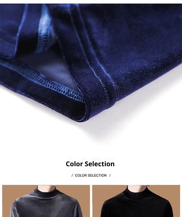 Maglietta a maniche lunghe in velluto, strato di base termico, per autunno e inverno, da uomo, con fodera in pile, spessa e a collo alto_voghion.com