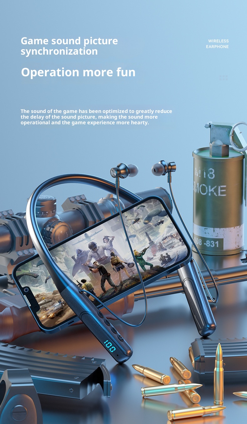 3c 2023 Nuove cuffie Bluetooth da gioco wireless con fascia da collo e display digitale, batteria a lunga durata, universali per tutti_voghion.com