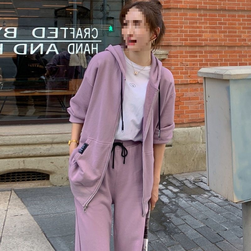 001 Set due pezzi da donna, casual sportivo extra large, primavera-autunno, con felpa e pantaloni a gamba larga_voghion.com