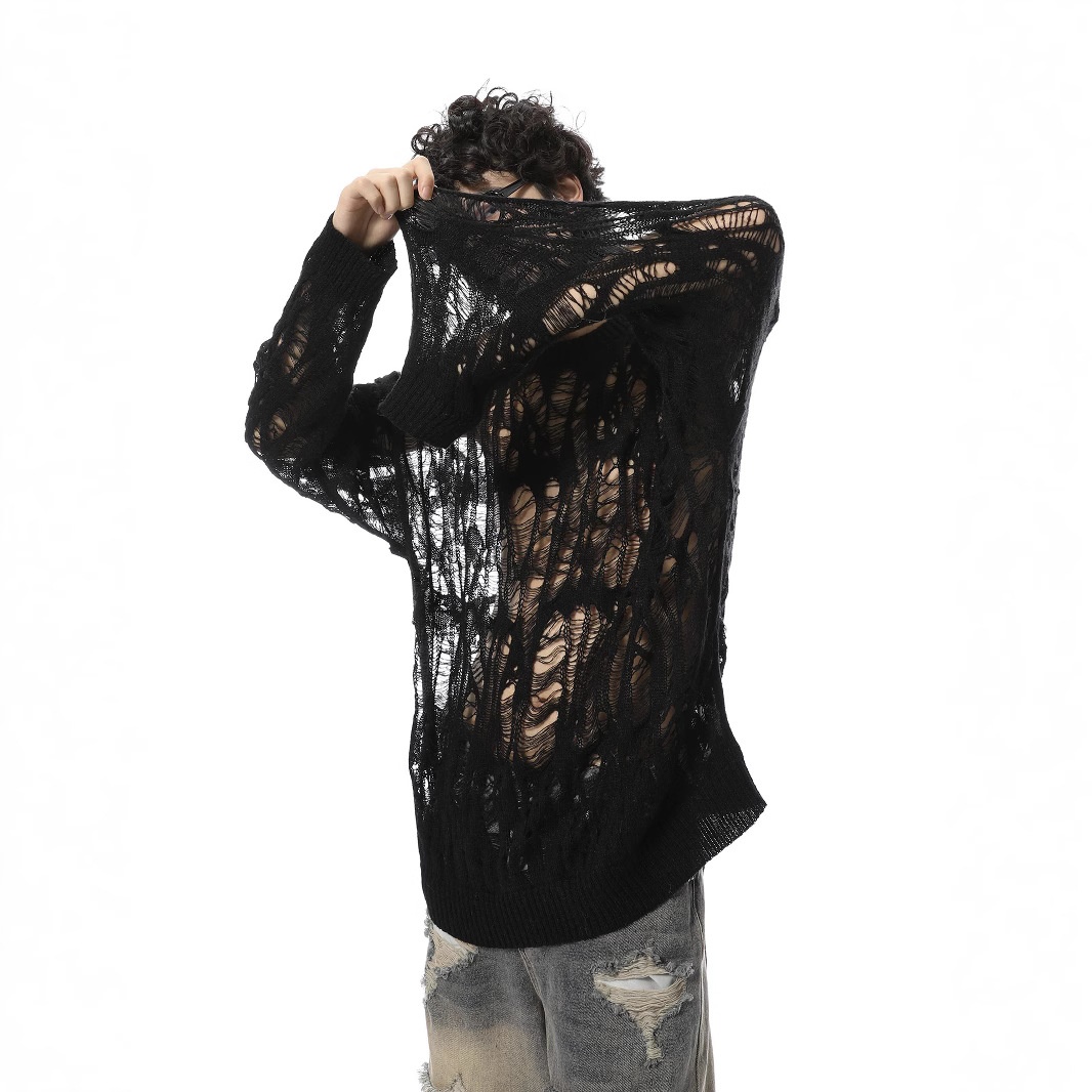 ragazzo ragazzo ragazzo inizio autunno nuovo maglione lavorato a maglia largo nicchia traforata protezione solare uomo stile coreano pigro casual top alla moda_voghion.com