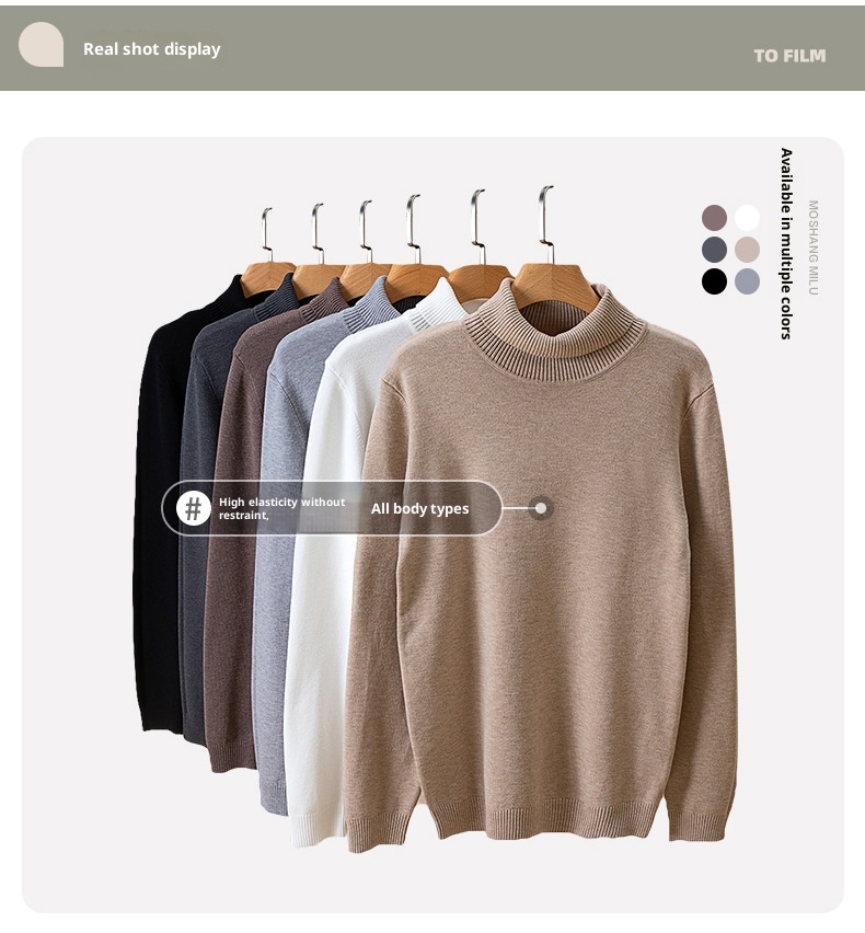 1 Maglione da uomo tinta unita 2025 Autunno Inverno Nuovo foderato in pile ispessito caldo collo medio maglietta base nera top alla moda_voghion.com