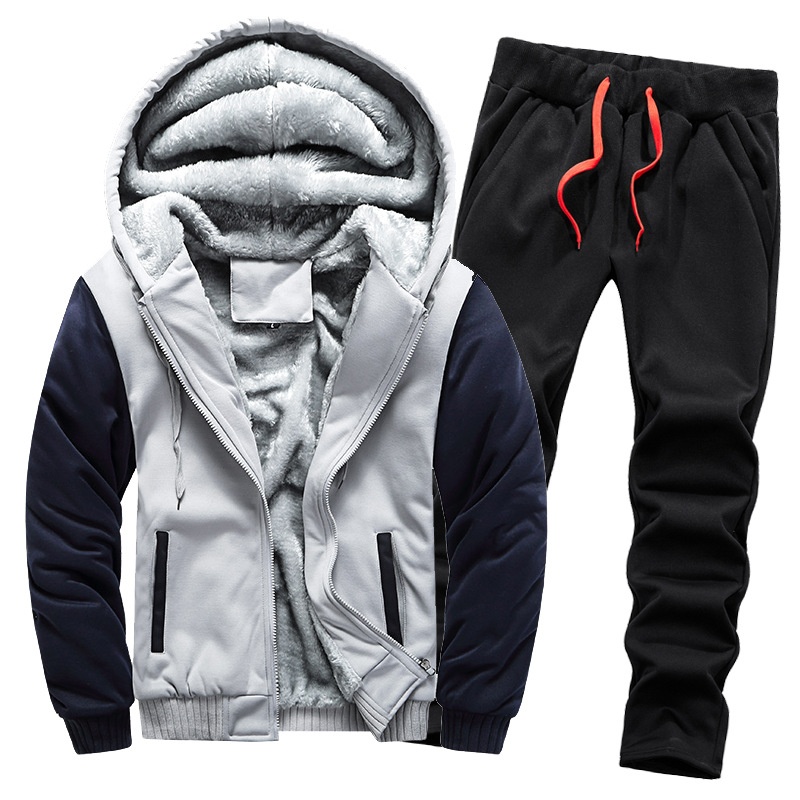 001 Foreign Trade Fleece Sweatshirt Set For Men, Thickened Warm Cardigan Two-Piece Set, Autumn And Winter Style, Sports_voghion.com