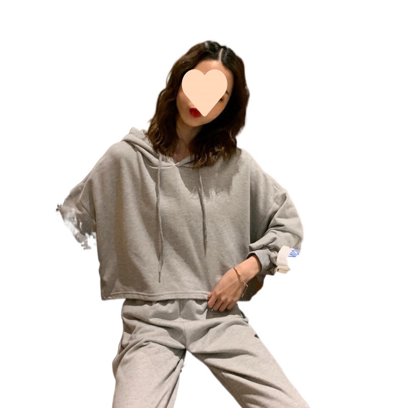 001 2025 Primavera e autunno stile coreano da donna sportivo casual felpa con cappuccio a maniche lunghe pantaloni larghi gamba moda_voghion.com