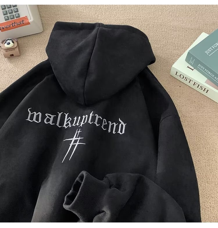 boy Heavyweight Suede Embroidered Sweatshirt For Men, Autumn American Trendy Brand Versatile Hoodie, High Street Lazy Style_voghion.com