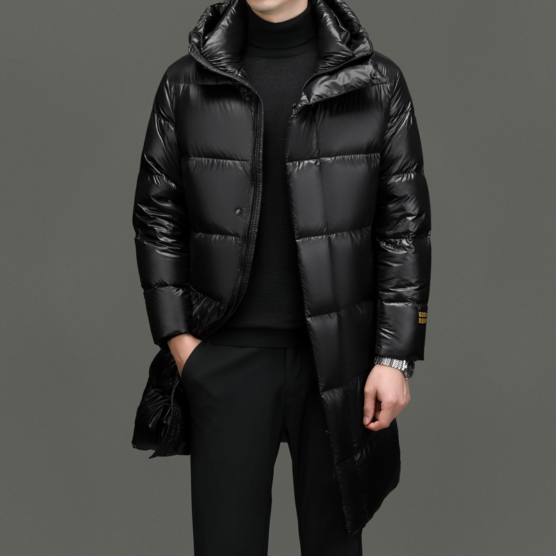 boy High-end Black Gold White Goose Thickened Down Jacket Winter Mid-length Casual Cold-proof Warm Coat Men's Trendy_voghion.com