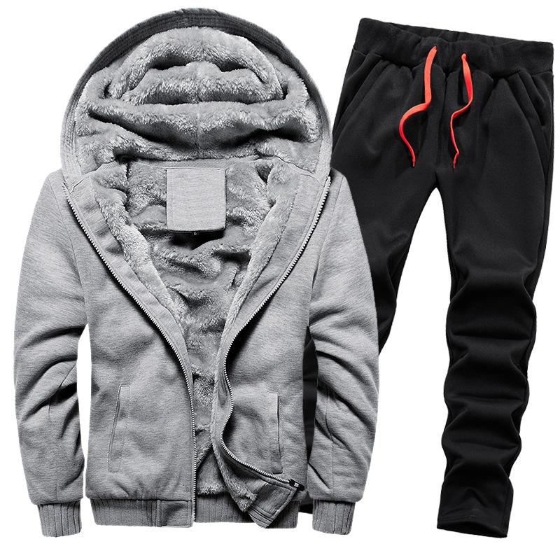 001 Foreign Trade Fleece Sweatshirt Set For Men, Thickened Warm Cardigan Two-Piece Set, Autumn And Winter Style, Sports_voghion.com