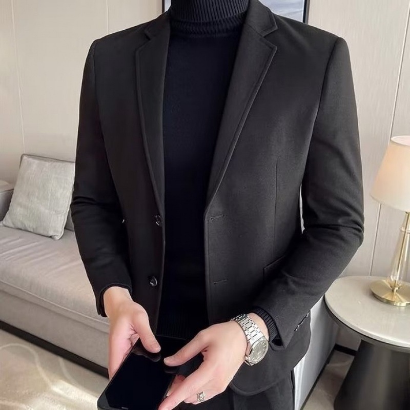 1 Yeni Küçük Yün Ceket Erkek Üstü İlkbahar ve Sonbahar Moda İş Günlük Resmi Takım Elbise Erkek_voghion.com