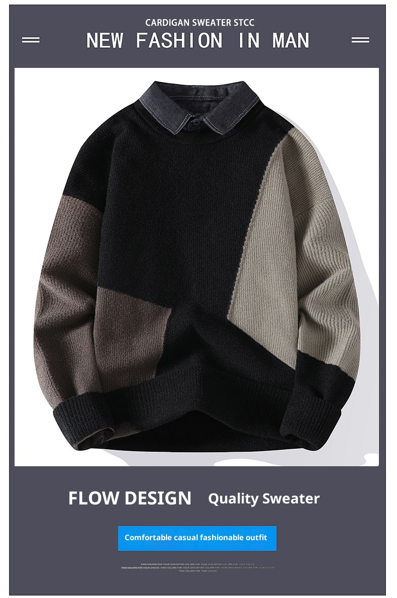 1 Anyang Maglione caldo e spesso con colletto a camicia da uomo in due pezzi autunno inverno 2024 all'ingrosso_voghion.com