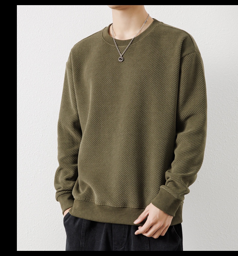 boy Autumn Winter New Thickened Crew Neck Youth Waffle Men's Loose Pullover Long Sleeve Sweatshirt Wholesale_voghion.com