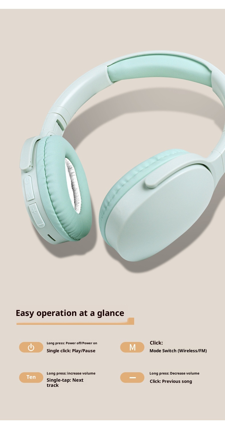 3c 2961 Over-Ear Bluetooth Headphones Heavy Bass Long Battery Life Wireless Full Ear Cushion Stereo Gaming Low Latency_voghion.com