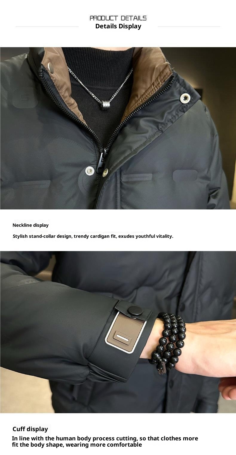 Neue, dicke, warme Winterjacke für Jungen mit Stehkragen, stylisch und lässig, weiß, mit Entendaunenfüllung – Herren-Oberbekleidung_voghion.com