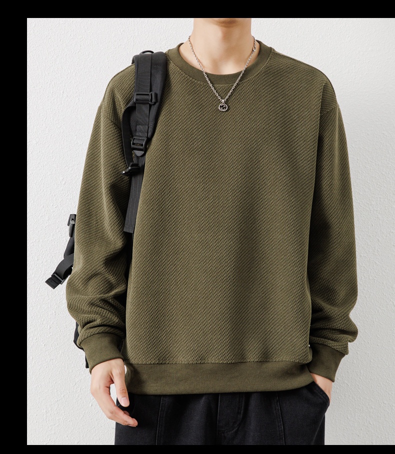 boy Autumn Winter New Thickened Crew Neck Youth Waffle Men's Loose Pullover Long Sleeve Sweatshirt Wholesale_voghion.com