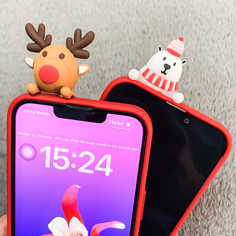 TechGlobe Suitable For 17 16 Pro Max Christmas Snowman Cartoon Reindeer Embossed Doll Phone Case_voghion.com