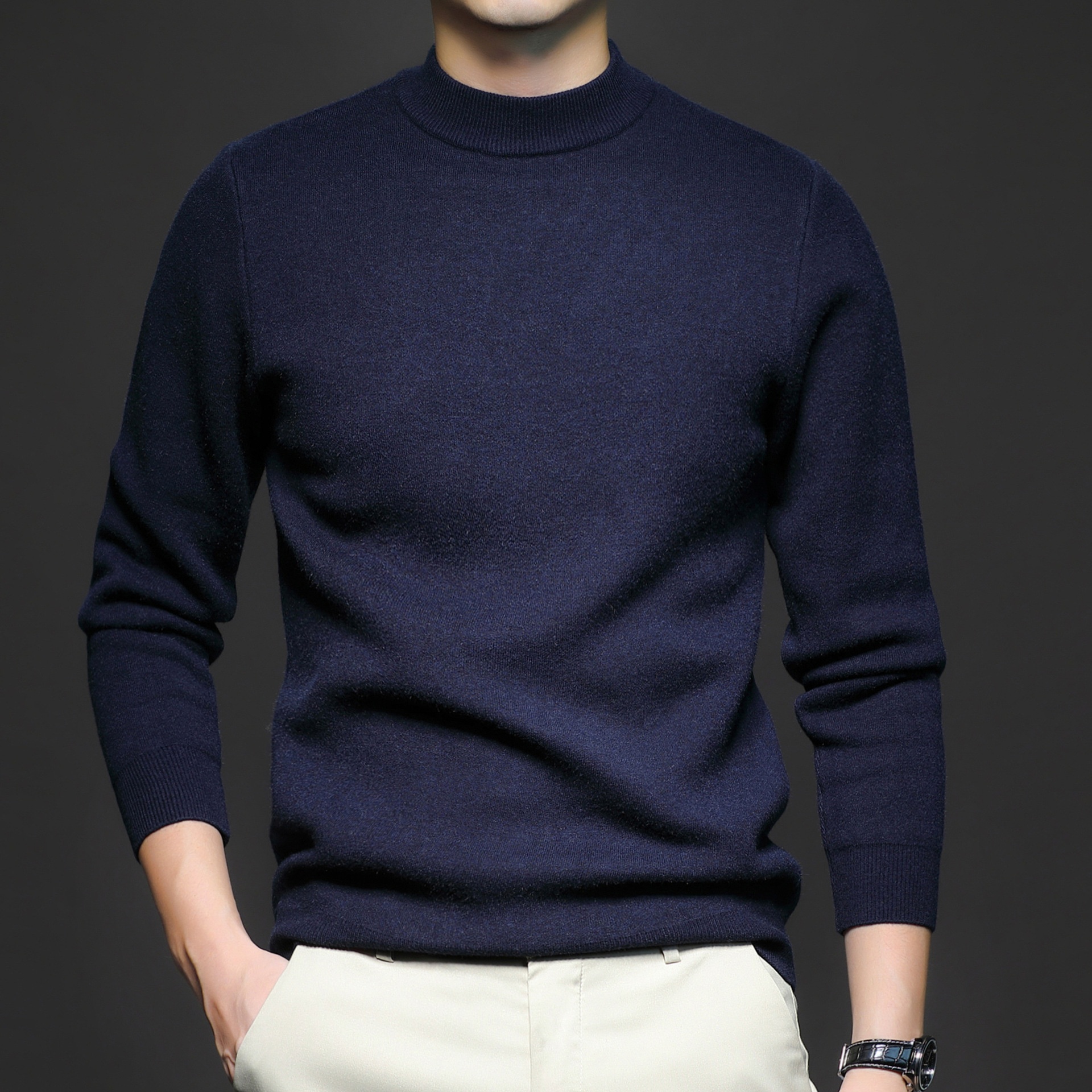 1 Factory Direct New Autumn Solid Color Half Turtleneck Slim Fit Sweater For Men Youth Base Shirt Men's Clothing_voghion.com