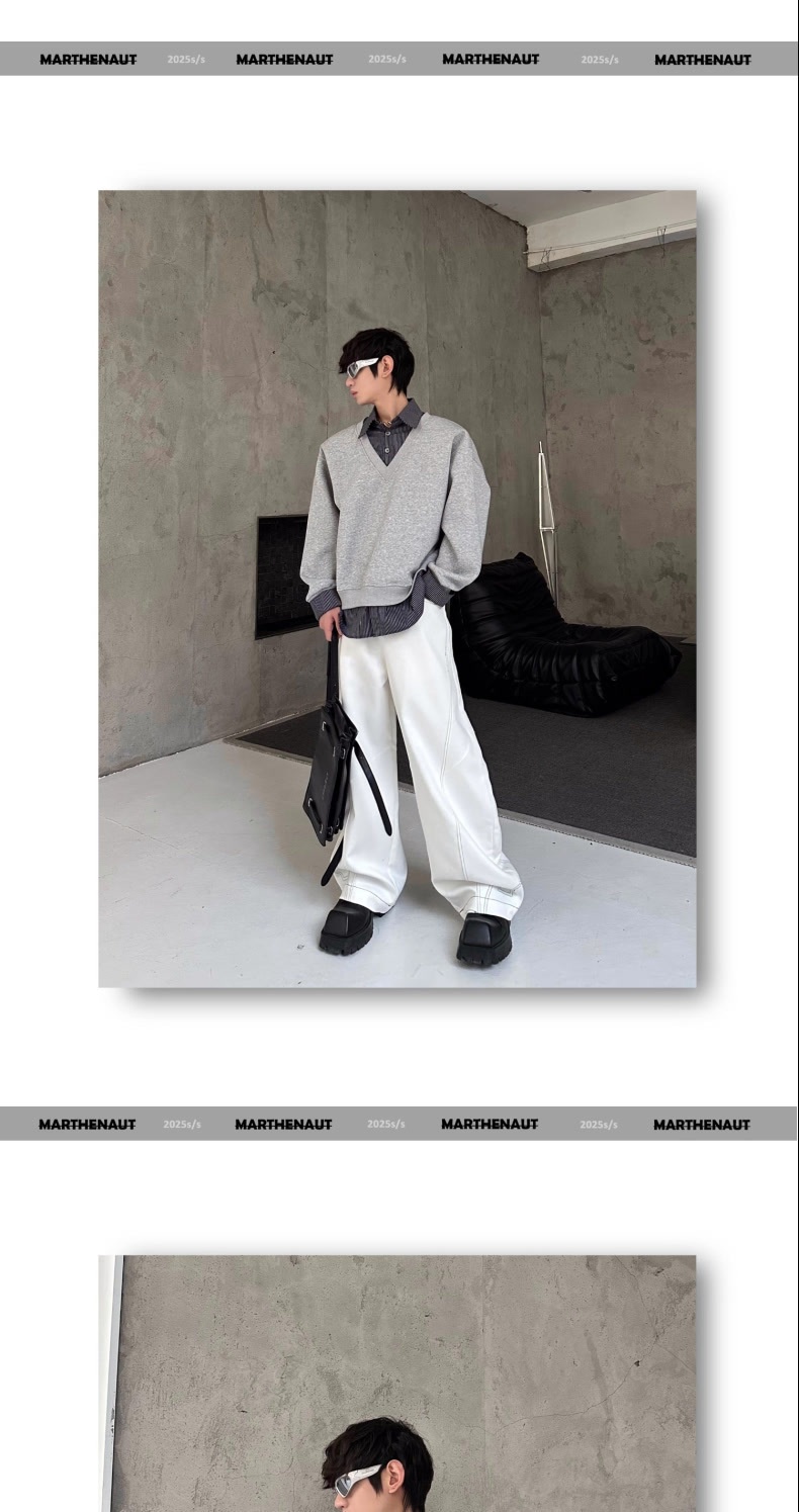 boy Boy Autumn Winter Niche Design Two-Piece Patchwork Sweatshirt Men's Korean Style Solid Color Versatile Loose Top_voghion.com