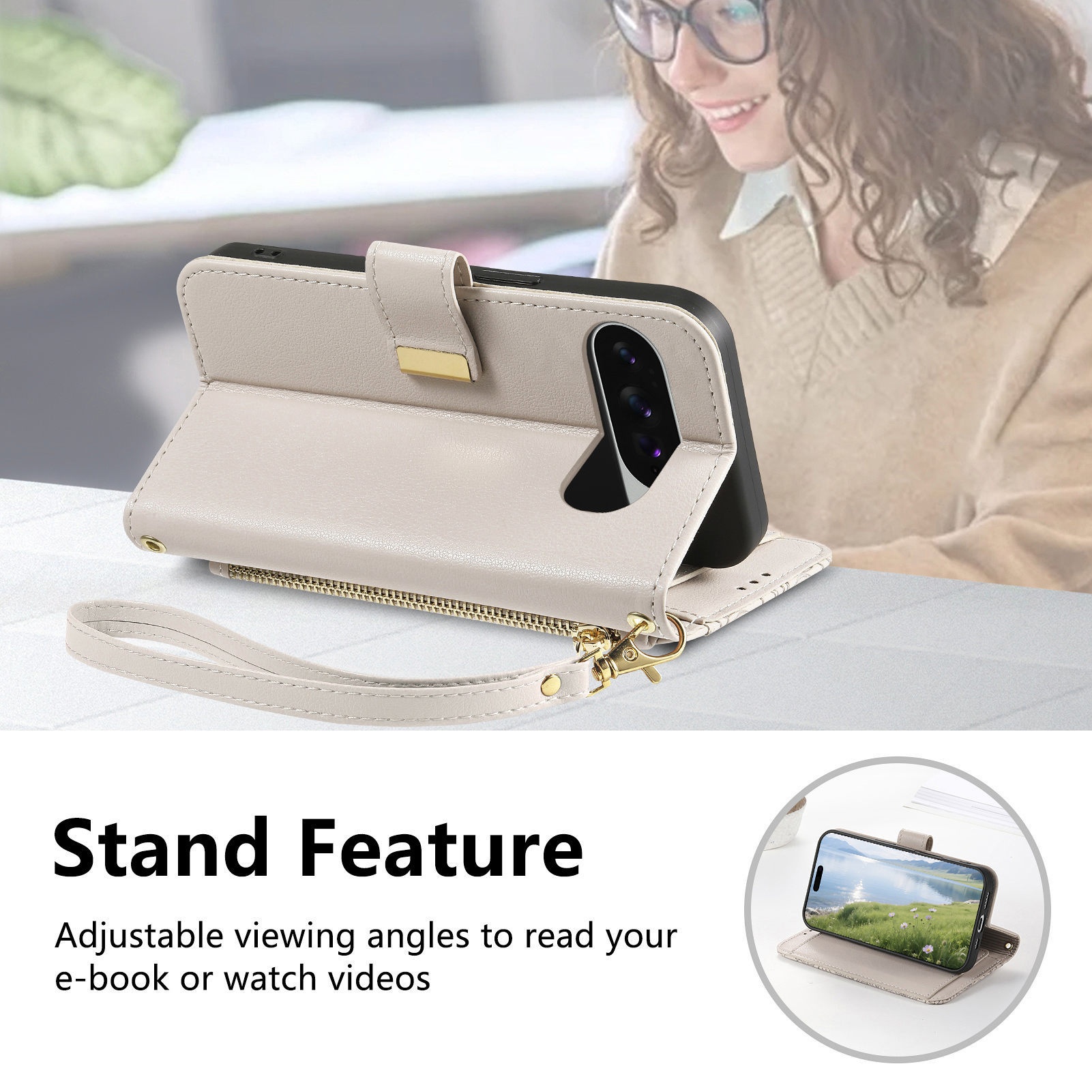 TechGlobe Compatible With Google 10ProXL Flip Leather Pixel9 Card Holder Zipper 9A Long Lanyard Phone Case_voghion.com