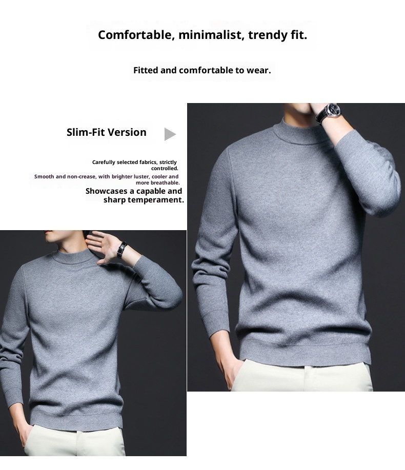 1 Factory Direct New Autumn Solid Color Half Turtleneck Slim Fit Sweater For Men Youth Base Shirt Men's Clothing_voghion.com