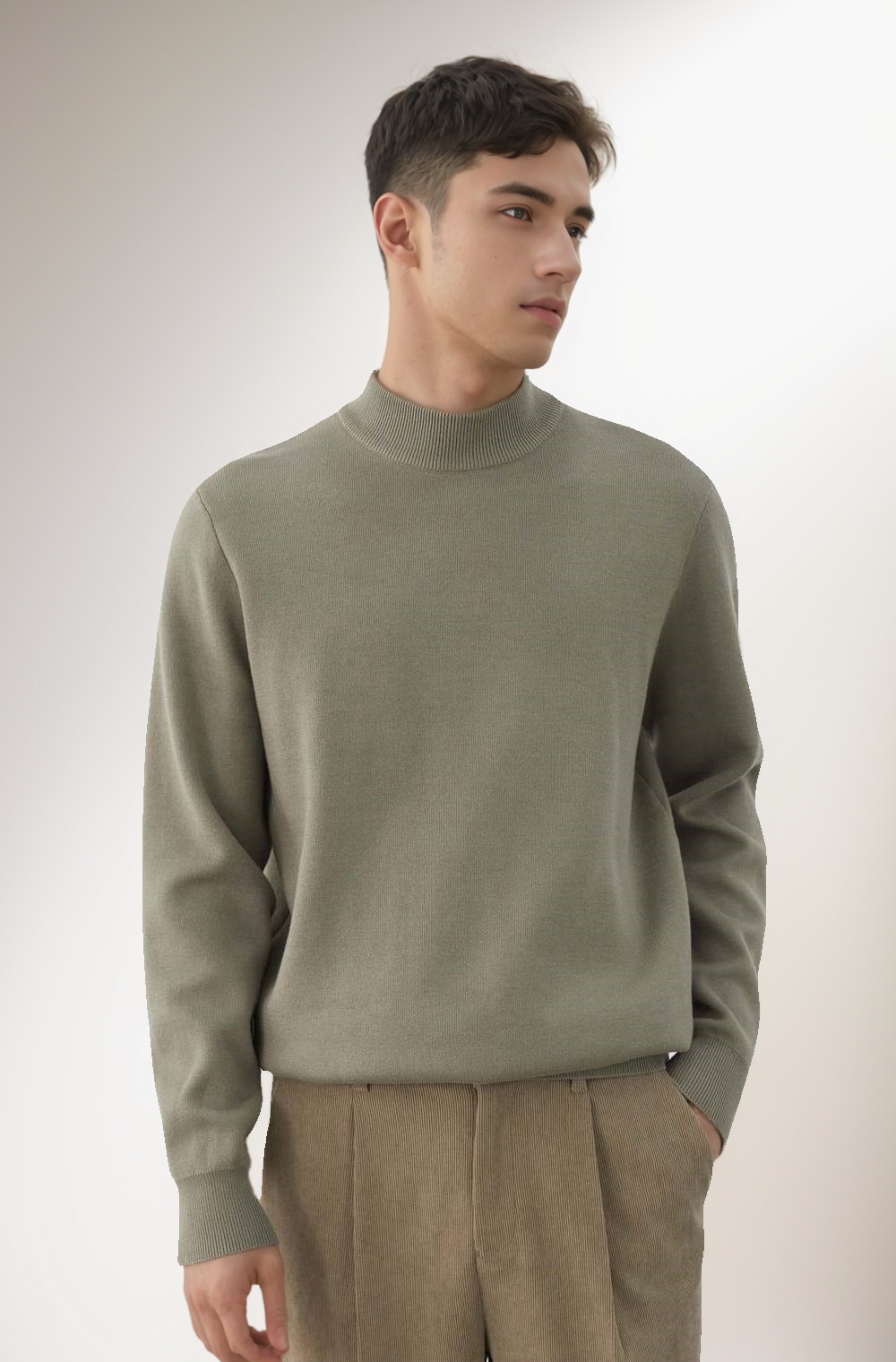 1 Maglione da uomo tinta unita 2025 Autunno Inverno Nuovo foderato in pile ispessito caldo collo medio maglietta base nera top alla moda_voghion.com