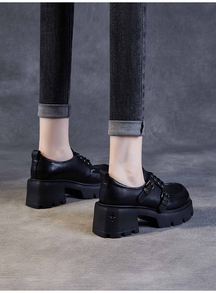 Mocassini JK con tacco alto, stile britannico, nuovi, con fibbia e lacci, suola spessa, autentici, primavera e autunno 2024_voghion.com