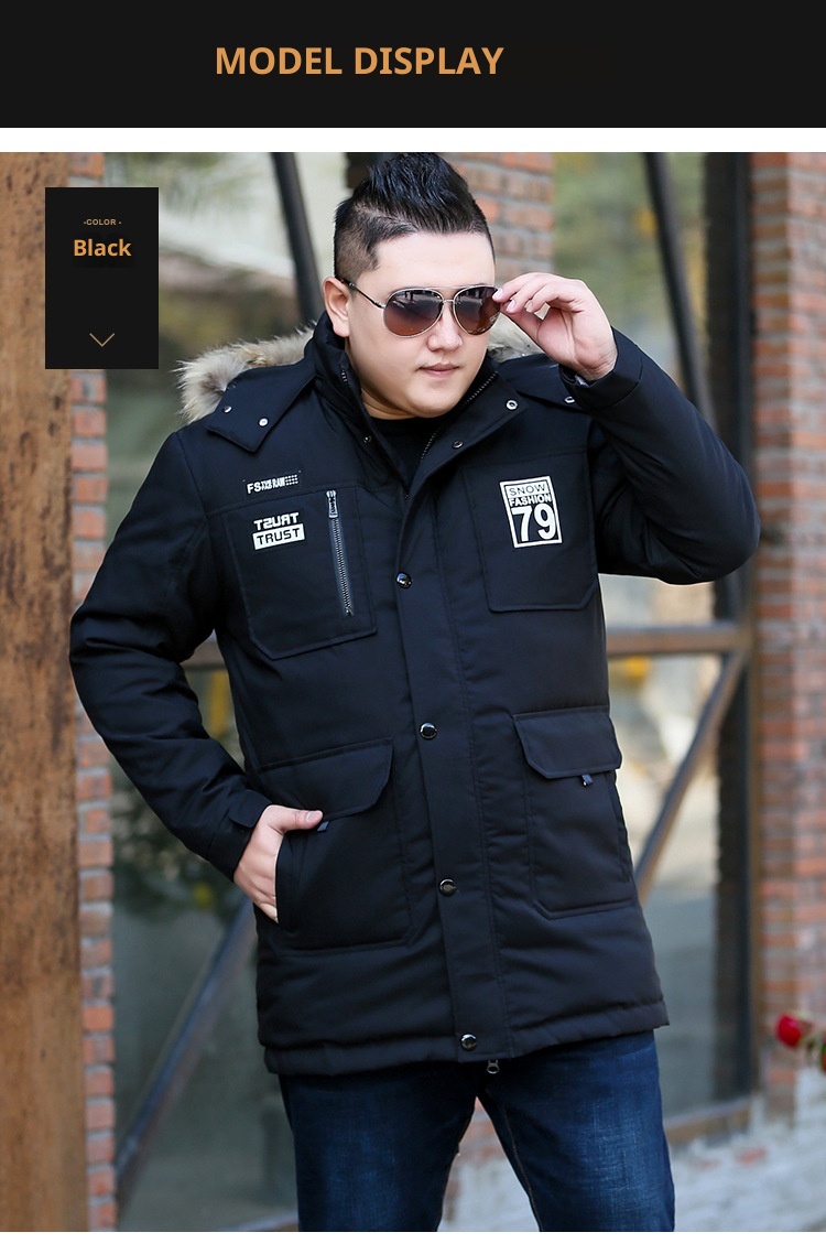 Daunenjacke in Übergröße für Jungen, mittellang, dick gefüttert, warm, Oversized-Wintermantel für Herren_voghion.com