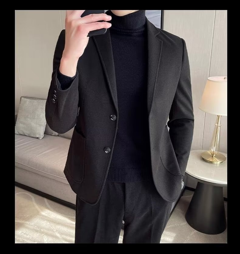 1 Yeni Küçük Yün Ceket Erkek Üstü İlkbahar ve Sonbahar Moda İş Günlük Resmi Takım Elbise Erkek_voghion.com