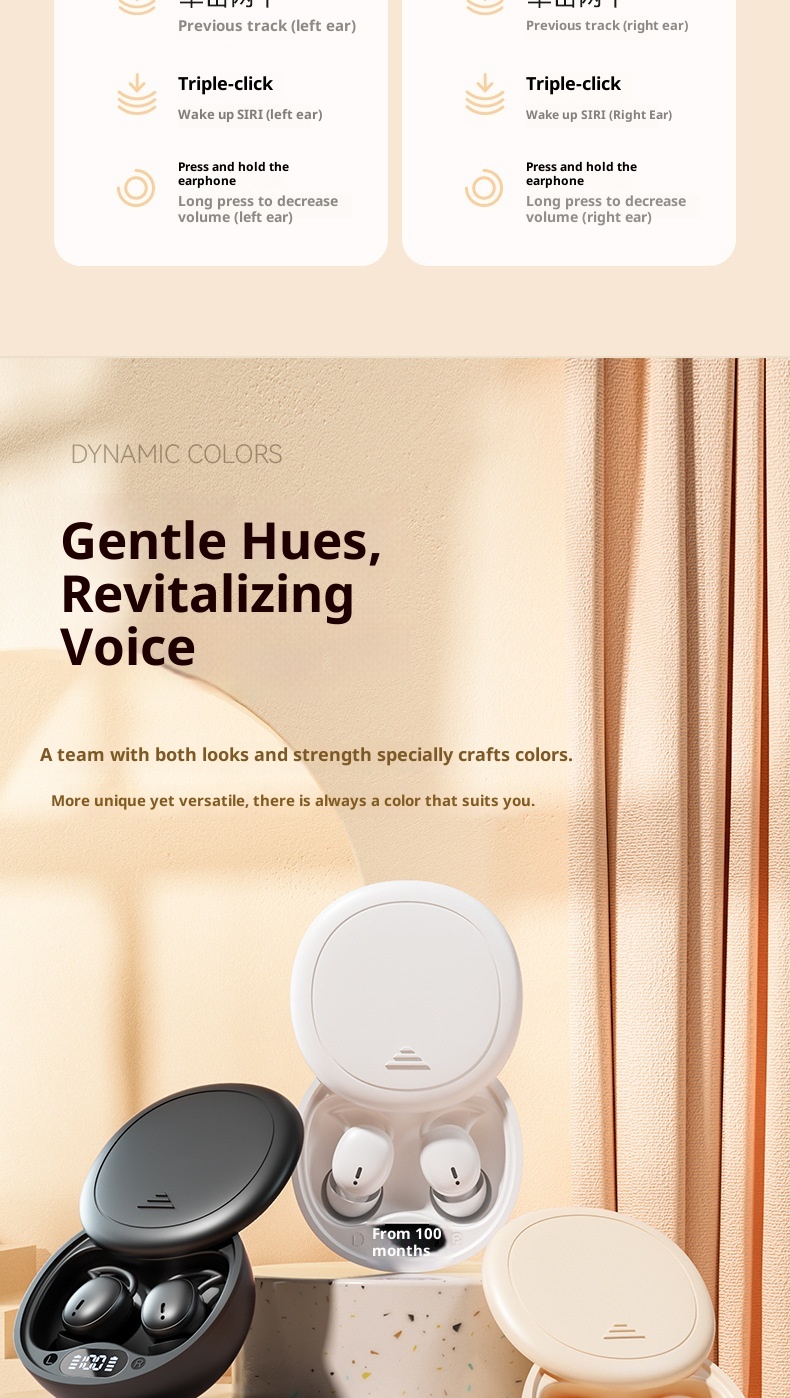 3c M73 Cross-Border Hot-Selling Wireless Bluetooth In-Ear Mini Digital Display Long Battery Life Sleep Noise Cancelling_voghion.com