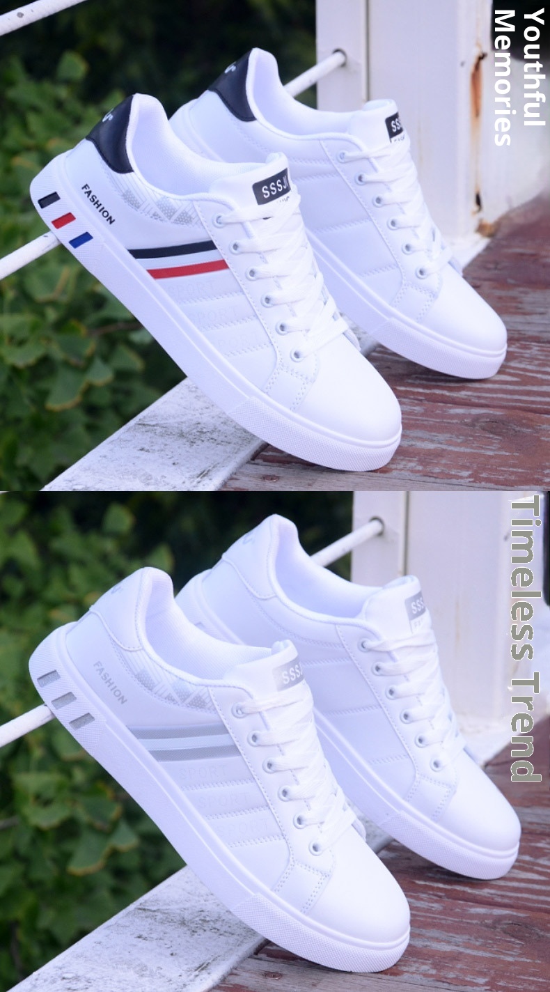 Zapatillas deportivas blancas planas versátiles de estilo coreano para estudiantes, ideales para el verano de 2024. Calzado deportivo casual y moderno para hombre._voghion.com