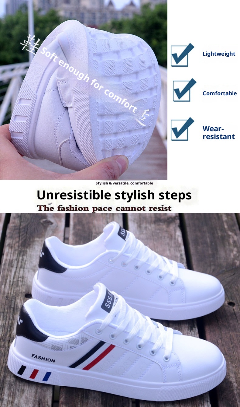 Zapatillas deportivas blancas planas versátiles de estilo coreano para estudiantes, ideales para el verano de 2024. Calzado deportivo casual y moderno para hombre._voghion.com