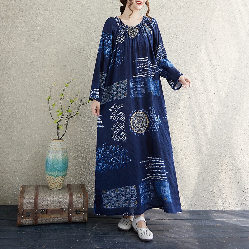 GraceChic Autumn New Round Neck Ruched Minimalist Raglan Sleeve Women Vacation Style Lazy Long Dress_ecoleips.com