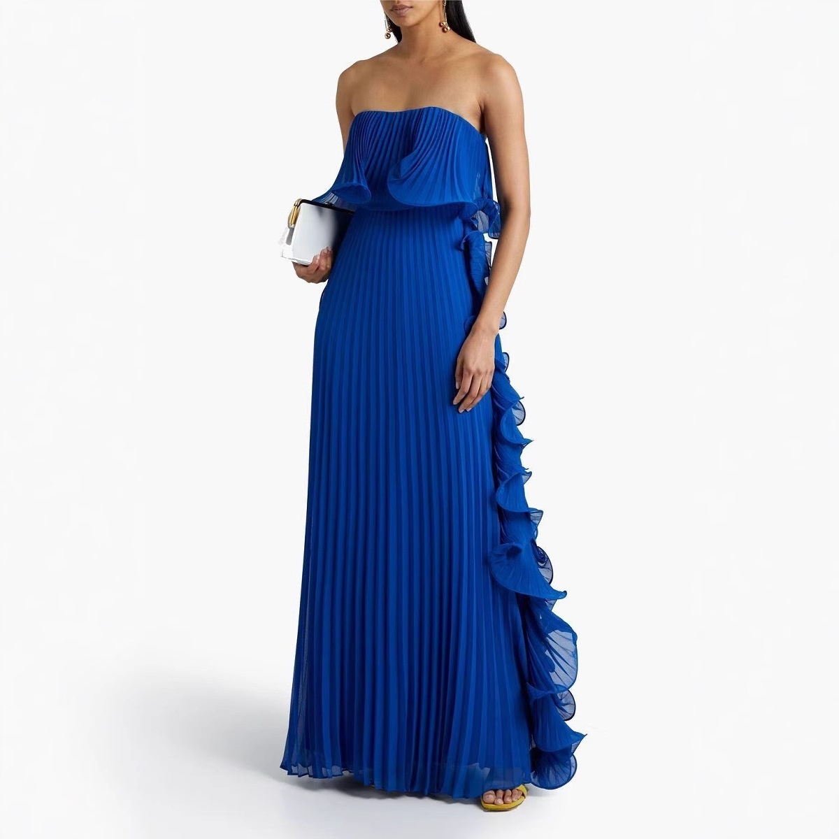 GraceChic 2025 Summer New European And American Women's Fashion Ins Style Pleated Bustier Flared Dress_voghion.com