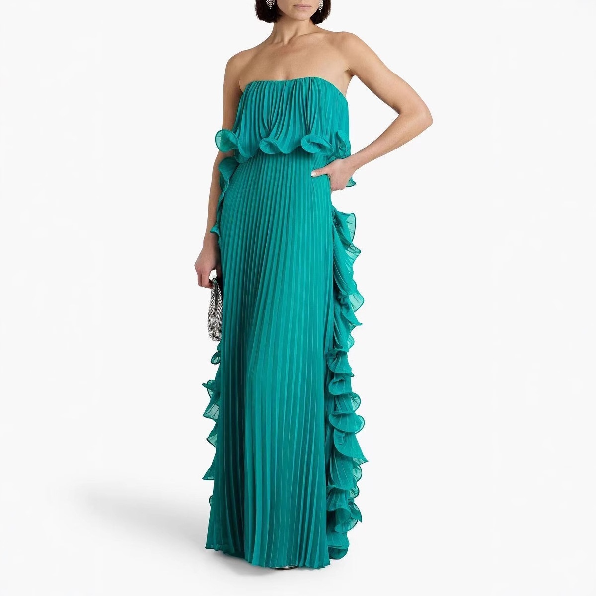 GraceChic 2025 Summer New European And American Women's Fashion Ins Style Pleated Bustier Flared Dress_voghion.com