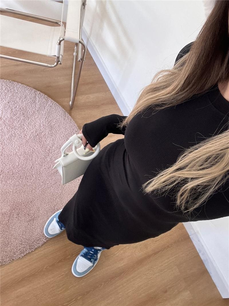 GraceChic GraceChic Plus Size 150kg European And American Style Hot Girl Simple Versatile Tight-Fitting Body-Shaping Long Sleeve Bodycon_voghion.com