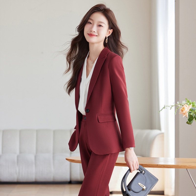 GraceChic Red Single Button Set For Women 2025 Spring And Autumn New Formal Suit Workwear Commuter Women's Professional Outfit_voghion.com