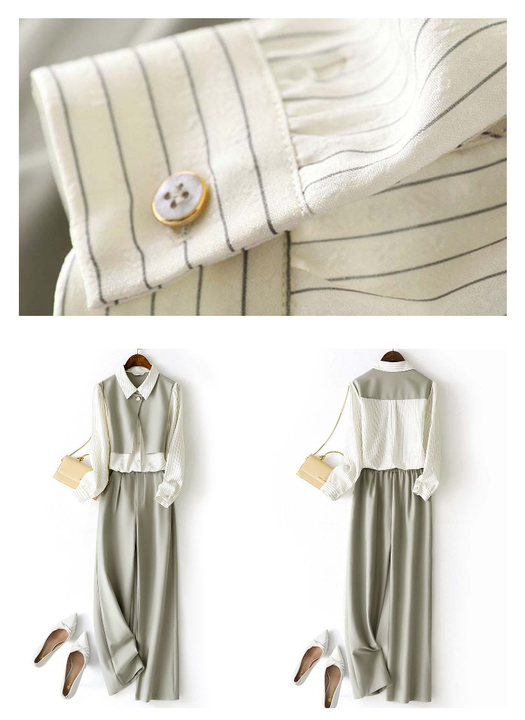 GraceChic GraceChic Completo a righe patchwork alla moda ed elegante 2024 Autunno Nuovo elegante due pezzi camicia blazer pantaloni tuta per donna_voghion.com