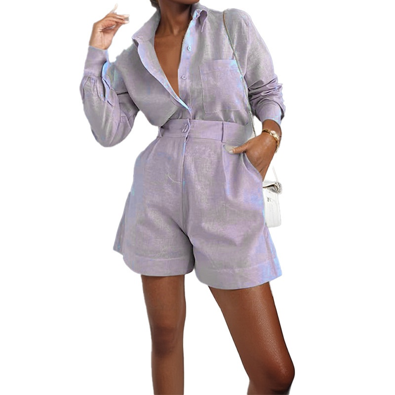 GraceChic Collection Automne 2024 Femme - Chemise ample unie et short taille haute - Ensemble mode femme_voghion.com