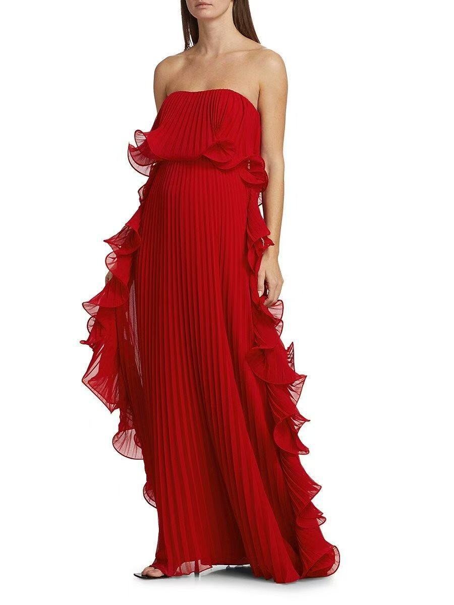 GraceChic 2025 Summer New European And American Women's Fashion Ins Style Pleated Bustier Flared Dress_voghion.com