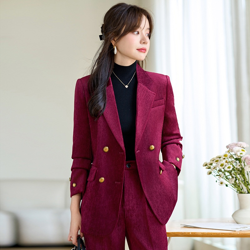 GraceChic Red Blazer For Women 2024 Autumn Winter Thick High-End Feel Petite Wide-Leg Pants Professional Suit Casual Formal Wear_voghion.com
