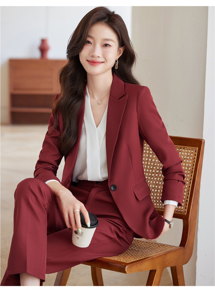 GraceChic Red Single Button Set For Women 2025 Spring And Autumn New Formal Suit Workwear Commuter Women's Professional Outfit_voghion.com