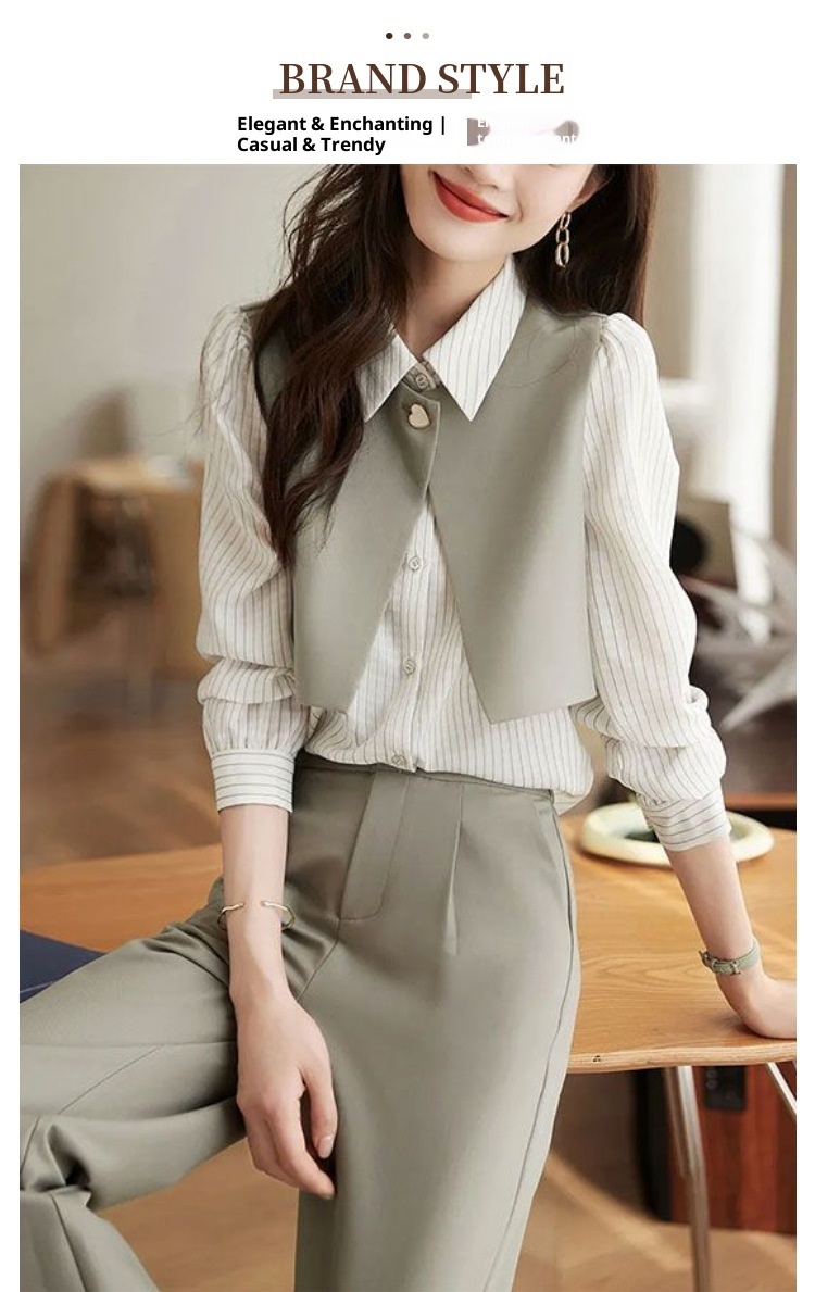 GraceChic GraceChic Completo a righe patchwork alla moda ed elegante 2024 Autunno Nuovo elegante due pezzi camicia blazer pantaloni tuta per donna_voghion.com