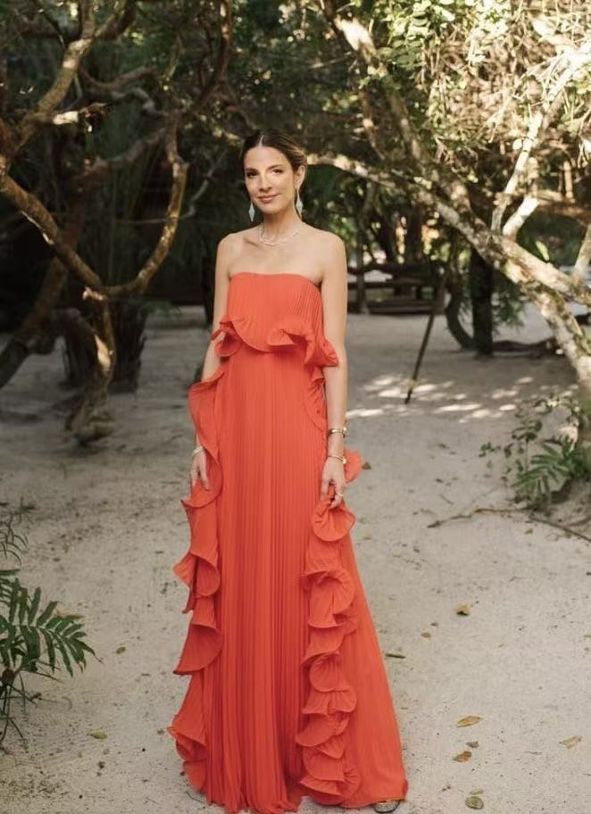 GraceChic 2025 Summer New European And American Women's Fashion Ins Style Pleated Bustier Flared Dress_voghion.com