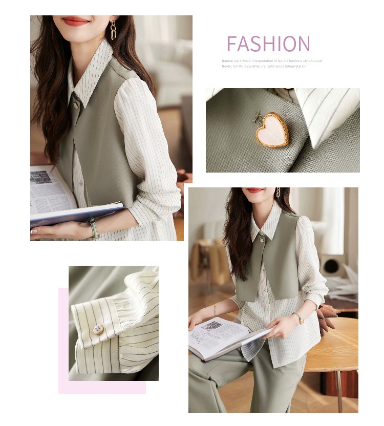 GraceChic GraceChic Completo a righe patchwork alla moda ed elegante 2024 Autunno Nuovo elegante due pezzi camicia blazer pantaloni tuta per donna_voghion.com