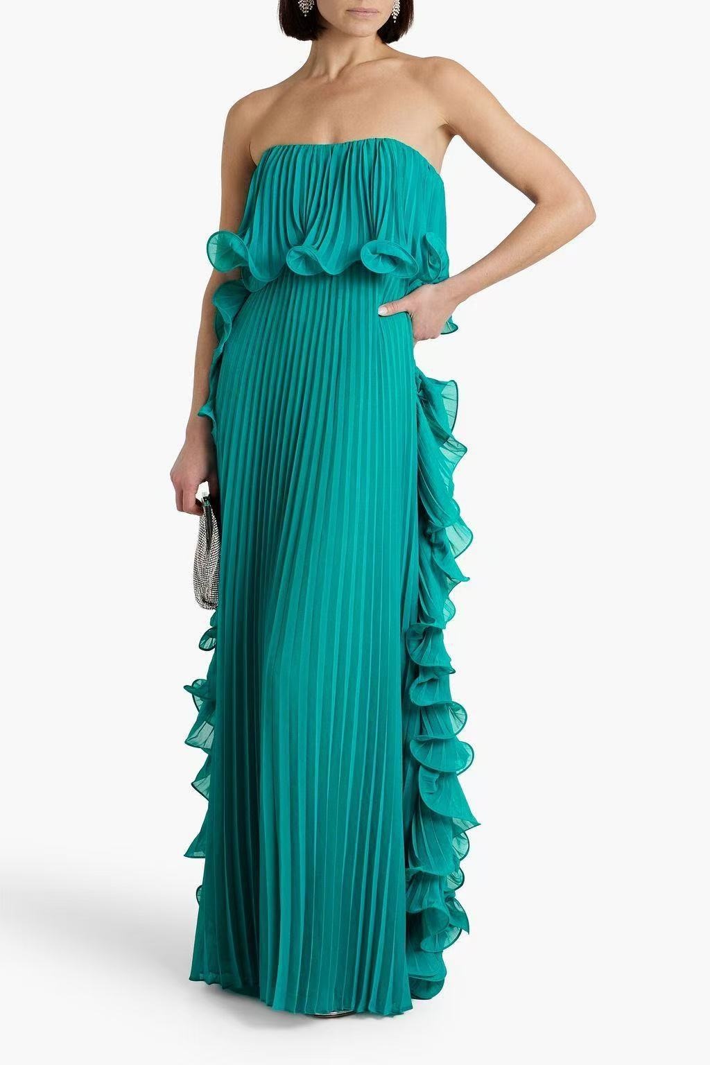 GraceChic 2025 Summer New European And American Women's Fashion Ins Style Pleated Bustier Flared Dress_voghion.com